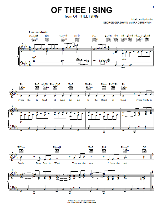Preview Ira Gershwin Of Thee I Sing Folk sheet music, notes and chords for Melody Line, Lyrics & Chords, SKU: 184955 Of Thee I Sing sheet music