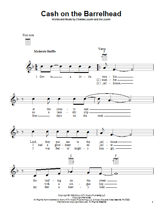 Preview Ira Louvin Cash On The Barrelhead Country sheet music, notes and chords for Lyrics & Chords, SKU: 93748 Cash On The Barrelhead sheet music