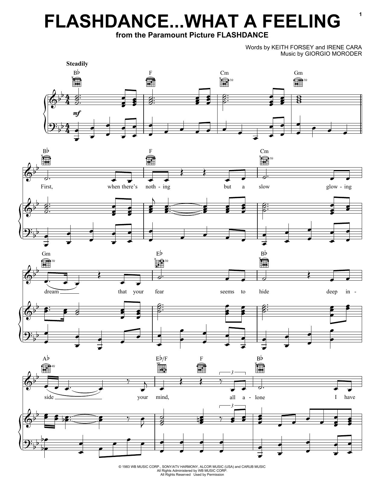 Irene Cara Flashdance...What A Feeling Sheet Music Notes & Chords for Piano, Vocal & Guitar (Right-Hand Melody) - Download or Print PDF