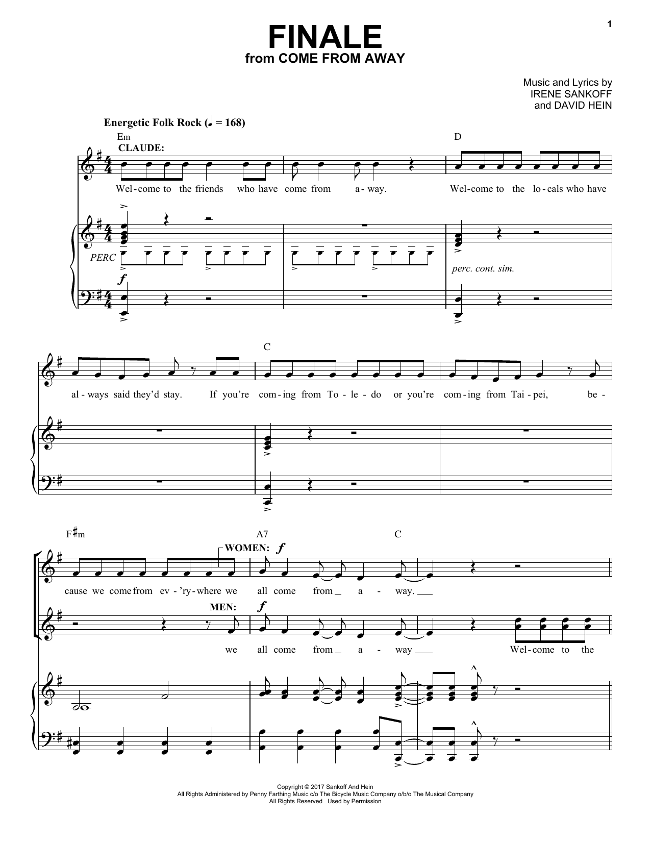 Irene Sankoff & David Hein Finale (from Come from Away) Sheet Music Notes & Chords for Piano & Vocal - Download or Print PDF