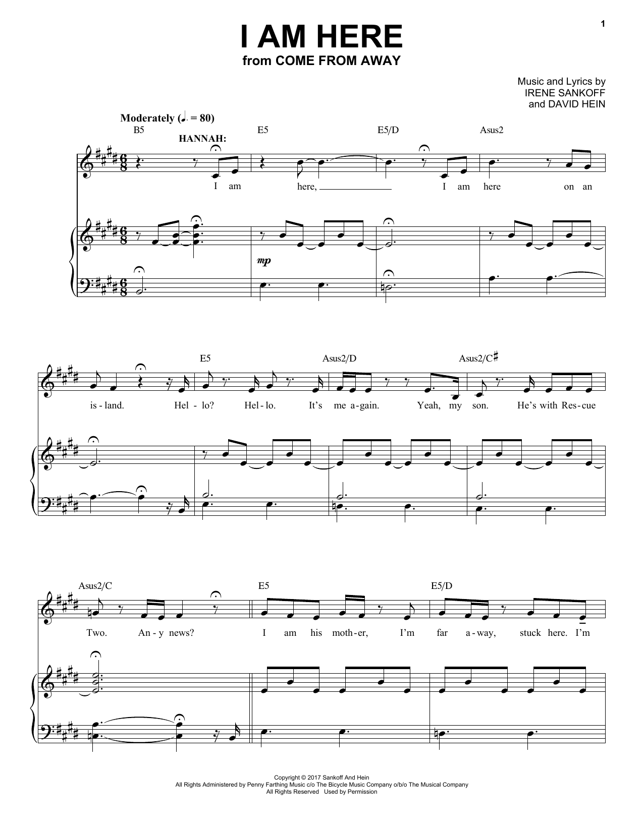 Irene Sankoff & David Hein I Am Here (from Come from Away) Sheet Music Notes & Chords for Piano & Vocal - Download or Print PDF
