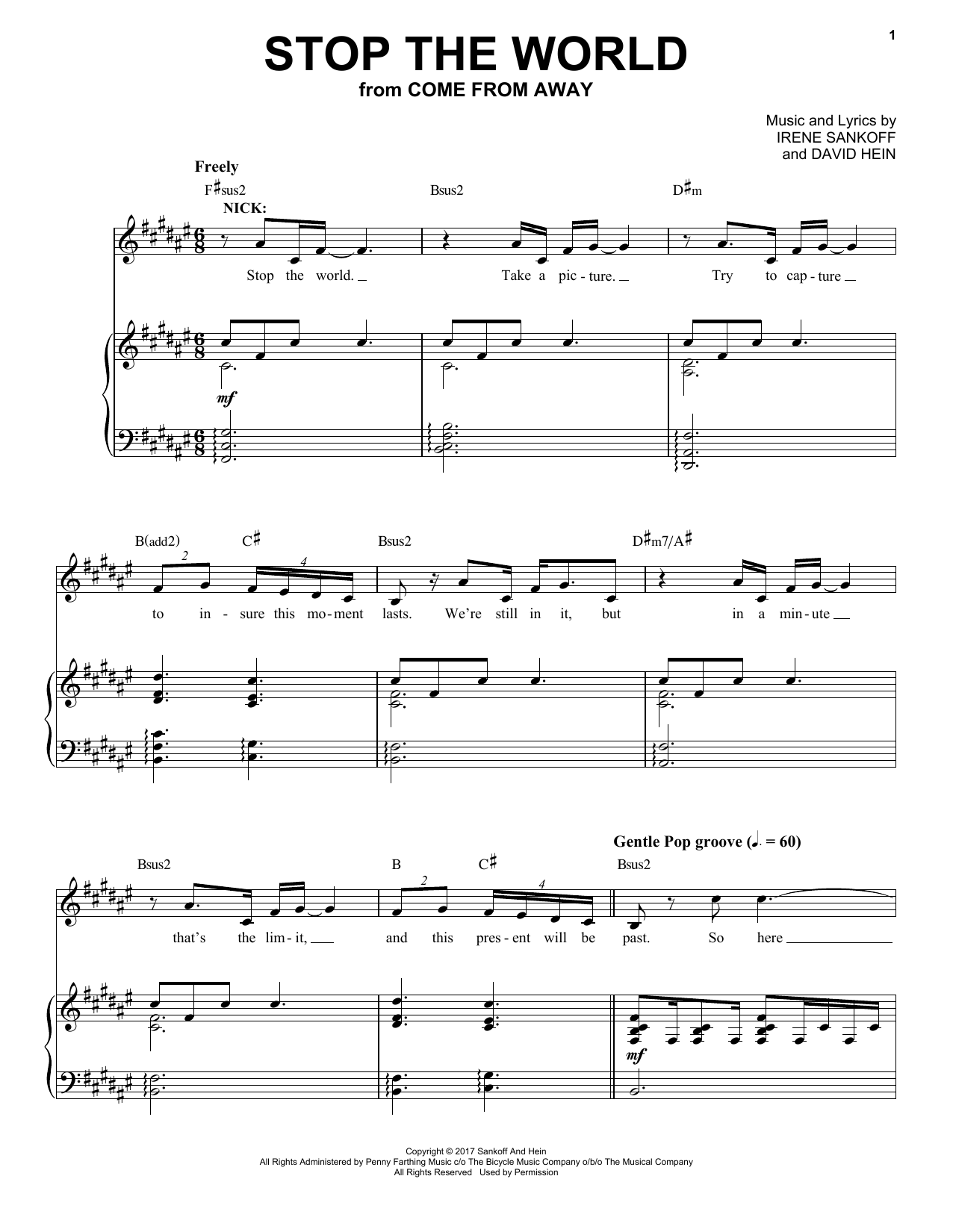 Irene Sankoff & David Hein Stop The World (from Come from Away) Sheet Music Notes & Chords for Piano & Vocal - Download or Print PDF