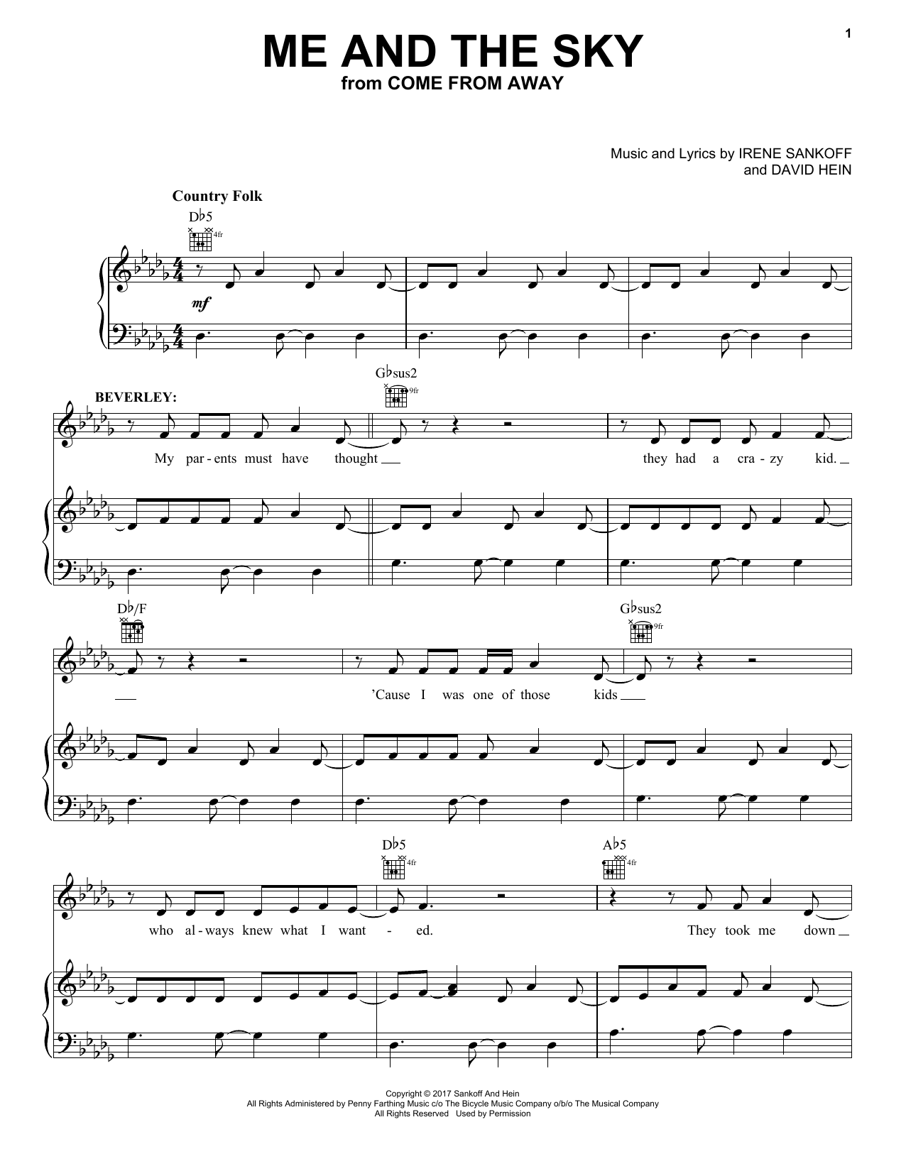 Irene Sankoff Me And The Sky Sheet Music Notes & Chords for Piano, Vocal & Guitar (Right-Hand Melody) - Download or Print PDF