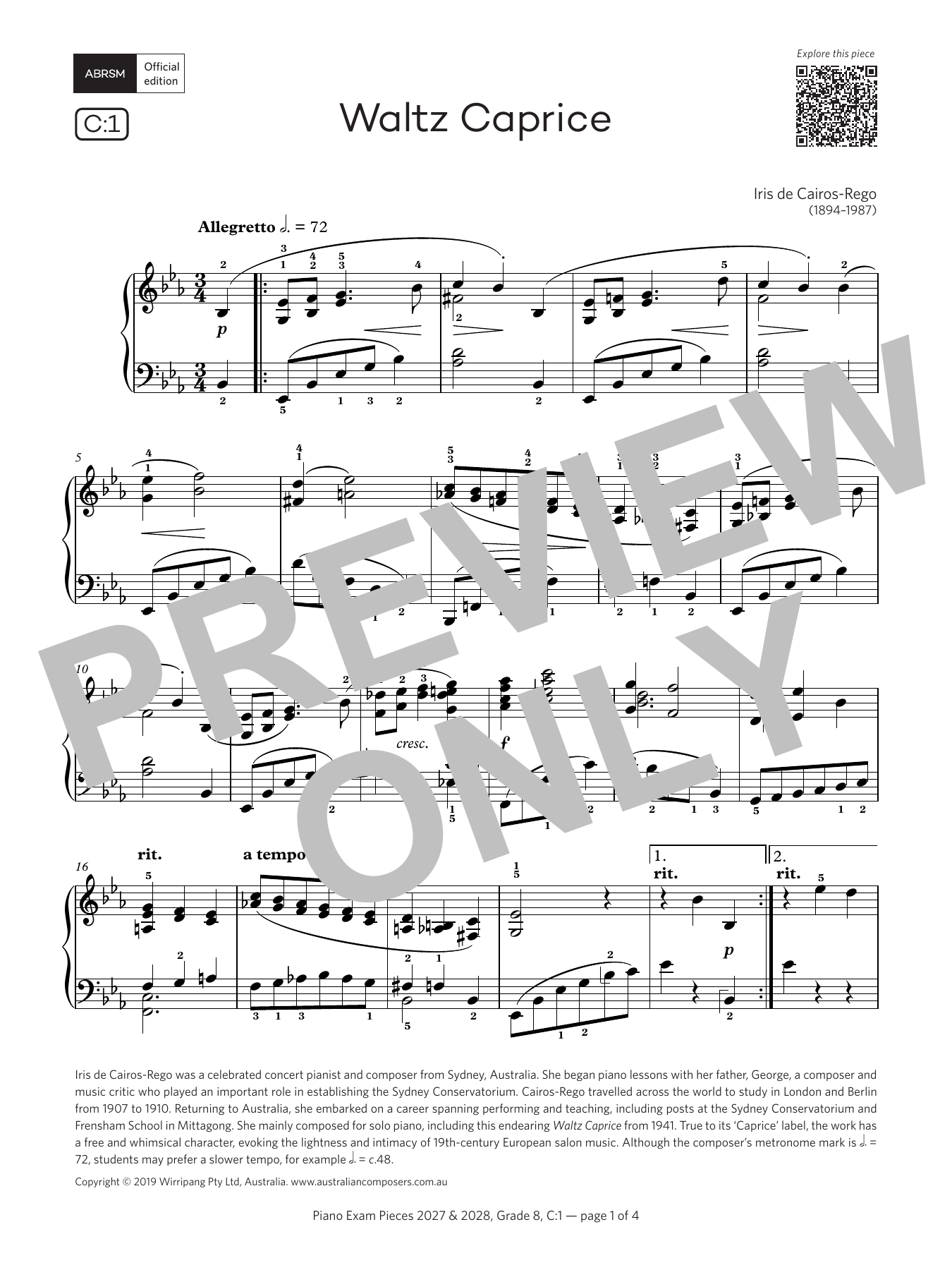 Iris de Cairos-Rego Waltz Caprice (Grade 8, list C1, from the ABRSM Piano Syllabus 2027 & 2028) Sheet Music Notes & Chords for Piano Solo - Download or Print PDF