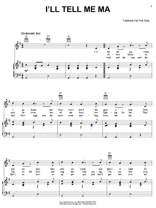 Irish Folksong I'll Tell Me Ma Sheet Music Notes & Chords for Easy Piano - Download or Print PDF