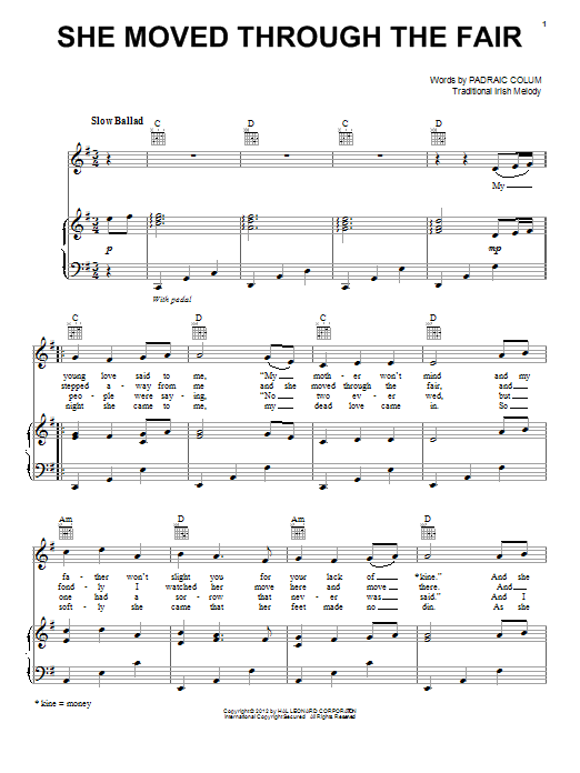 Irish Folksong She Moved Thro' The Fair (She Moved Through The Fair) Sheet Music Notes & Chords for Piano, Vocal & Guitar (Right-Hand Melody) - Download or Print PDF