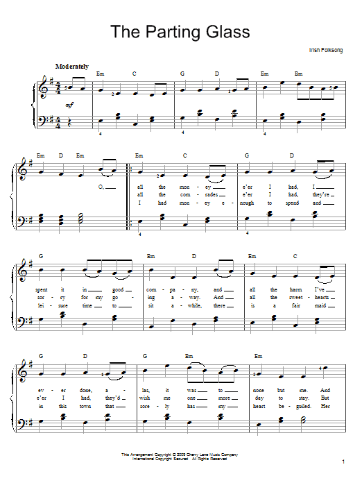 Irish Folksong The Parting Glass Sheet Music Notes & Chords for Piano, Vocal & Guitar (Right-Hand Melody) - Download or Print PDF