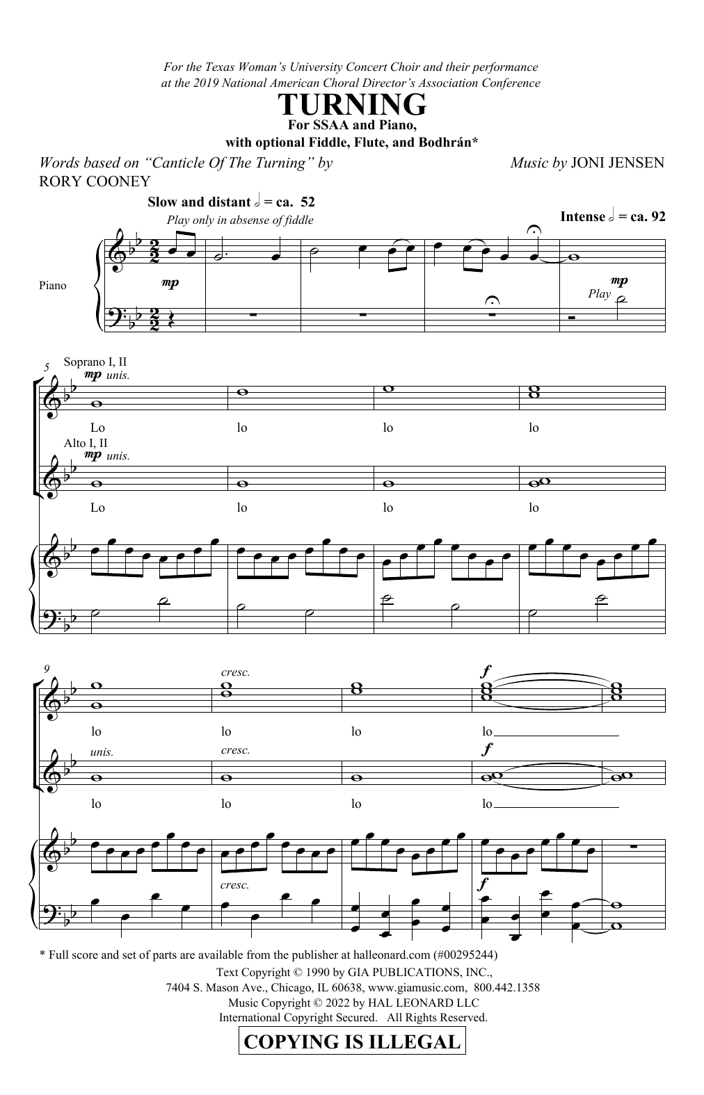 Irish Folk Song Turning (arr. Joni Jenson) Sheet Music Notes & Chords for SSA Choir - Download or Print PDF