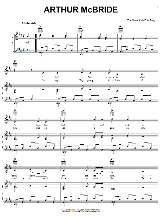 Irish Folksong Arthur McBride Sheet Music Notes & Chords for Lyrics & Chords - Download or Print PDF