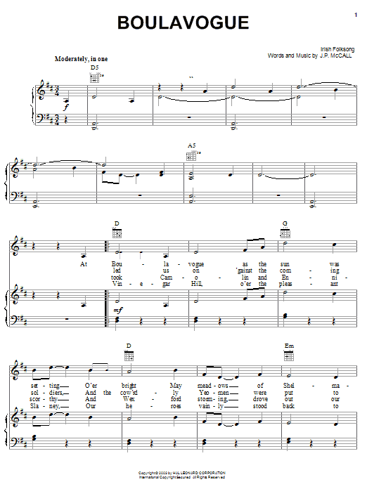 Irish Folksong Boulavogue Sheet Music Notes & Chords for Easy Piano - Download or Print PDF