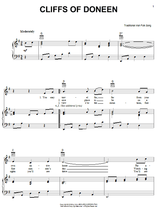 Irish Folksong Cliffs Of Doneen Sheet Music Notes & Chords for Easy Piano - Download or Print PDF
