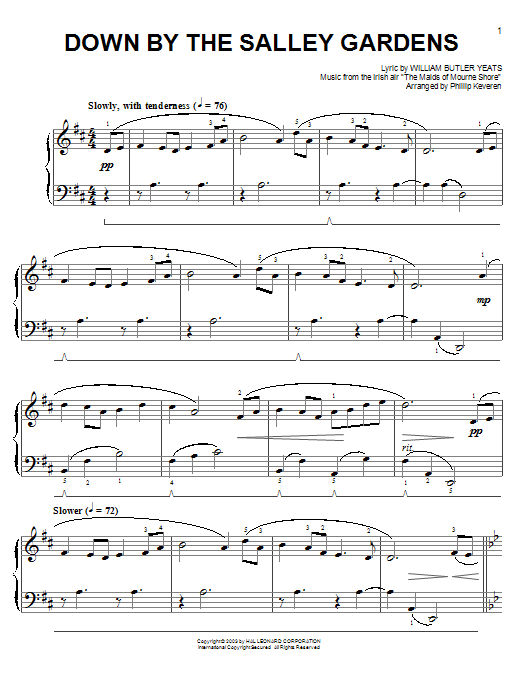 Irish Folksong Down By The Sally Gardens Sheet Music Notes & Chords for Easy Piano - Download or Print PDF
