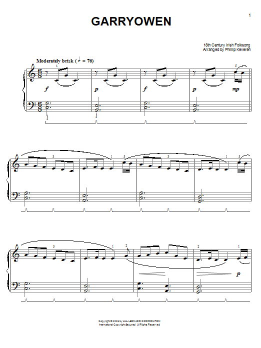Irish Folksong Garryowen Sheet Music Notes & Chords for Easy Piano - Download or Print PDF