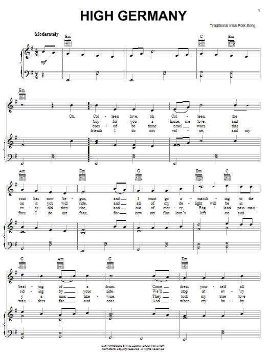 Irish Folksong High Germany Sheet Music Notes & Chords for Piano, Vocal & Guitar (Right-Hand Melody) - Download or Print PDF