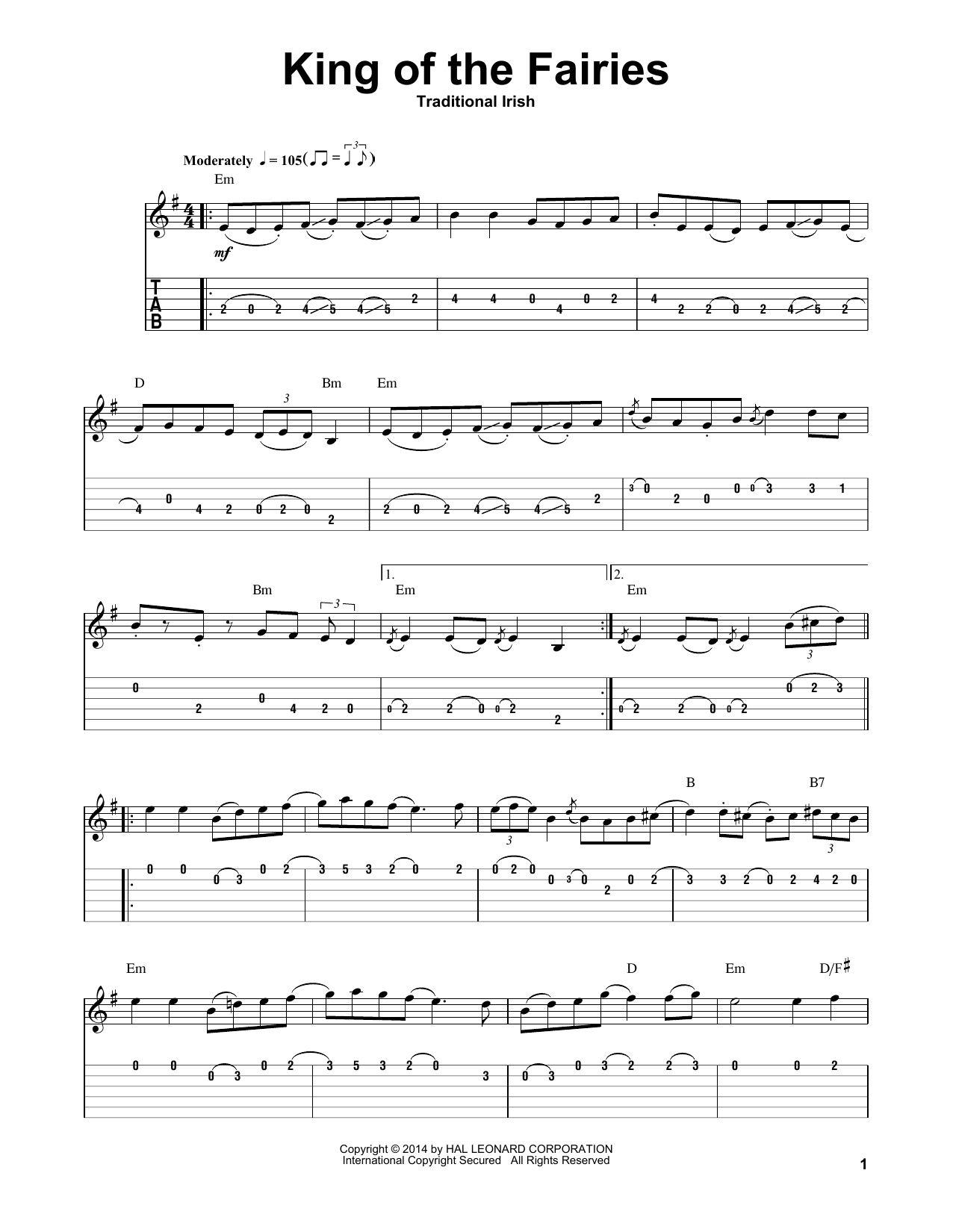 Irish Folksong King Of The Fairies Sheet Music Notes & Chords for Guitar Tab Play-Along - Download or Print PDF