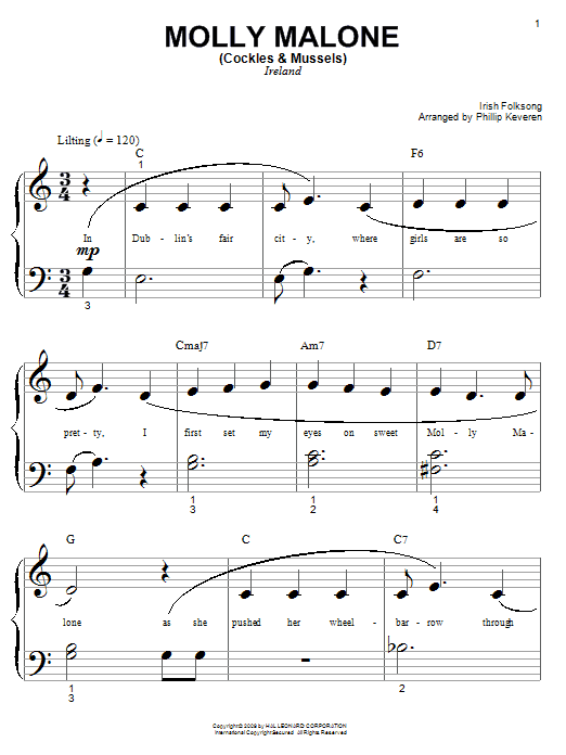 Irish Folksong Molly Malone (Cockles & Mussels) Sheet Music Notes & Chords for Piano (Big Notes) - Download or Print PDF