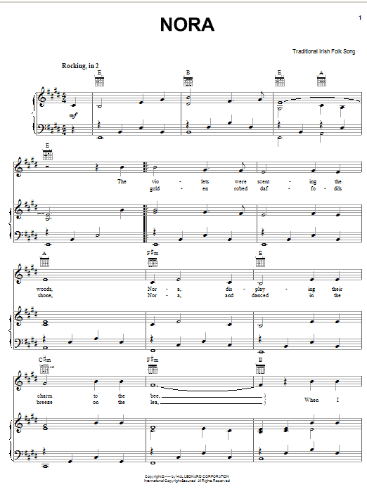 Irish Folksong Nora Sheet Music Notes & Chords for Piano, Vocal & Guitar (Right-Hand Melody) - Download or Print PDF