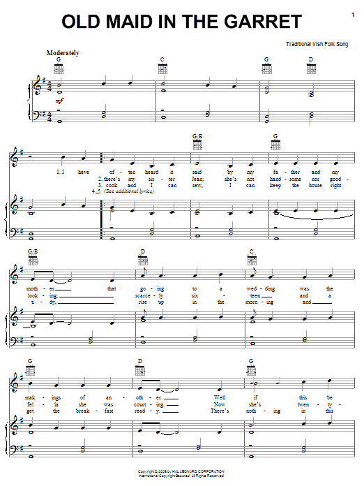 Irish Folksong Old Maid In A Carret Sheet Music Notes & Chords for Piano, Vocal & Guitar (Right-Hand Melody) - Download or Print PDF