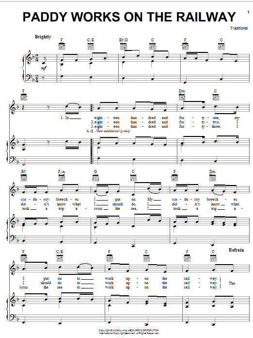 Irish Folksong Paddy Works On The Railway Sheet Music Notes & Chords for Easy Piano - Download or Print PDF