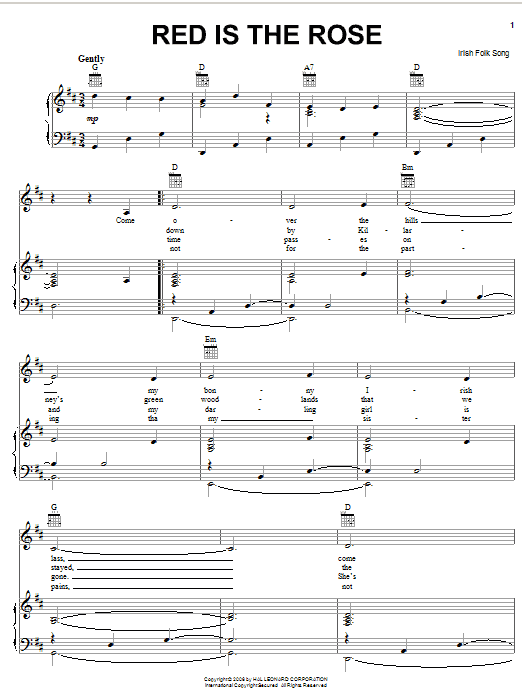 Irish Folksong Red Is The Rose Sheet Music Notes & Chords for Lyrics & Chords - Download or Print PDF