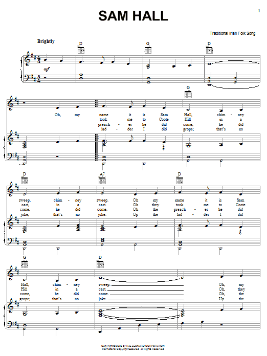 Irish Folksong Sam Hall Sheet Music Notes & Chords for Piano, Vocal & Guitar (Right-Hand Melody) - Download or Print PDF