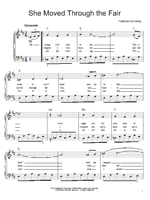 Irish Folksong She Moved Thro' The Fair (She Moved Through The Fair) Sheet Music Notes & Chords for Easy Piano - Download or Print PDF