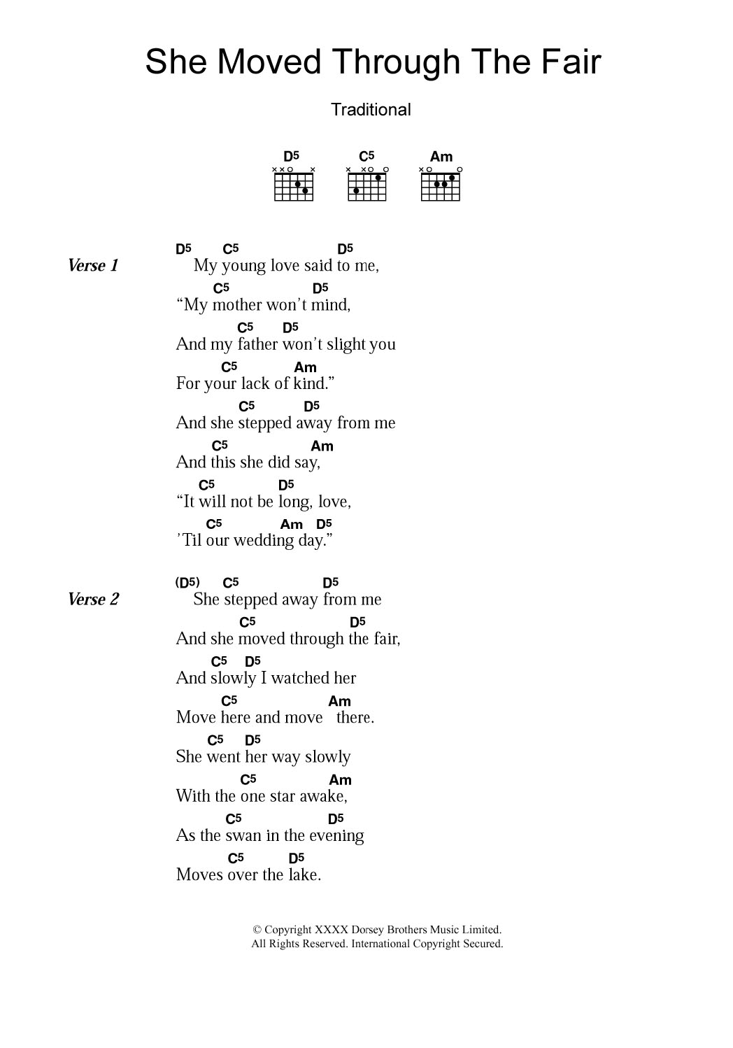 Irish Folksong She Moved Through The Fair Sheet Music Notes & Chords for Lyrics & Chords - Download or Print PDF