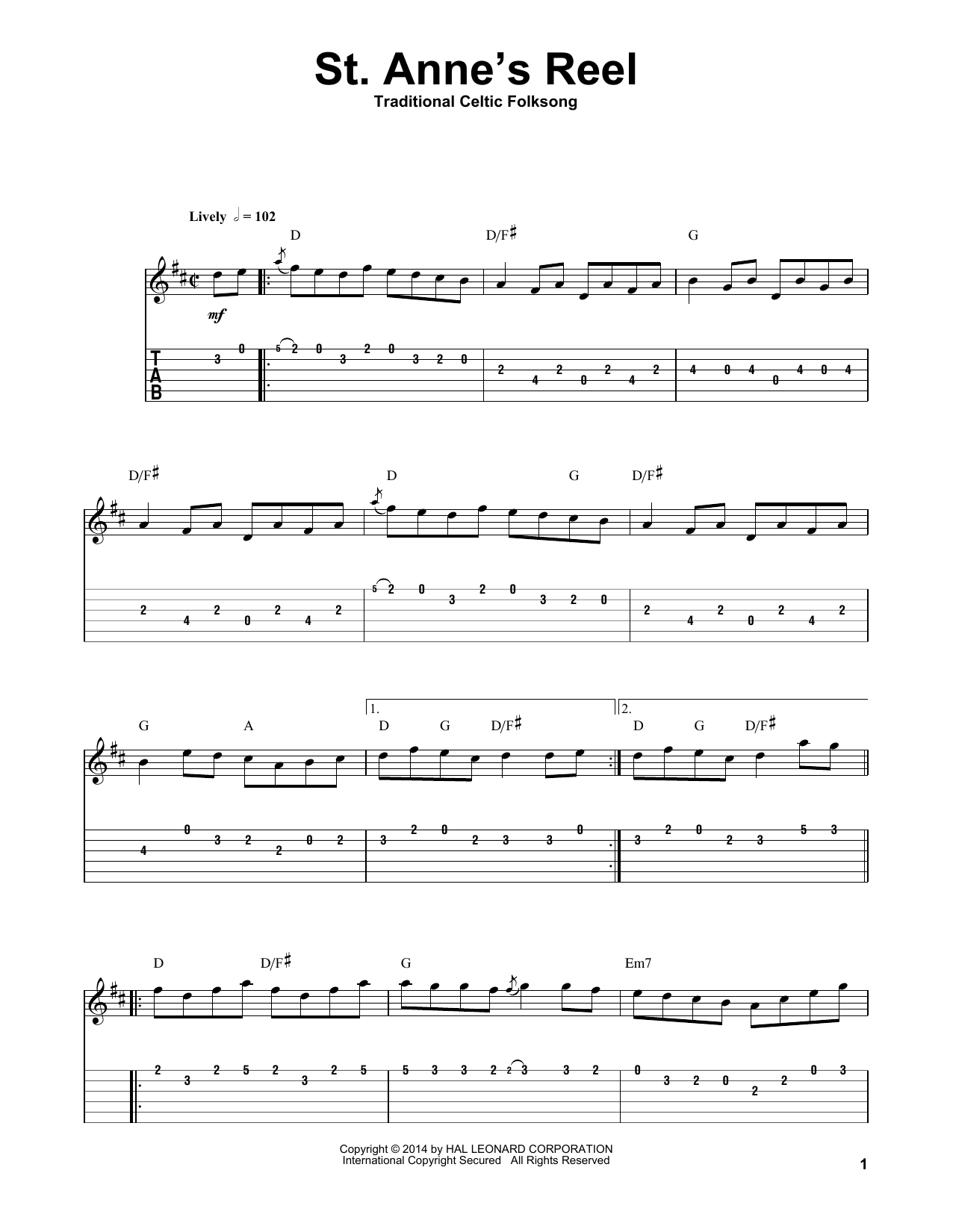 Irish Folksong St. Anne's Reel Sheet Music Notes & Chords for Guitar Tab Play-Along - Download or Print PDF