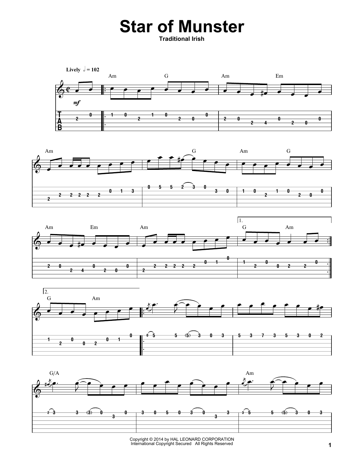 Irish Folksong Star Of Munster Sheet Music Notes & Chords for Guitar Tab Play-Along - Download or Print PDF