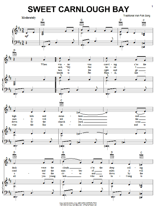 Irish Folksong Sweet Carnloch Bay Sheet Music Notes & Chords for Piano, Vocal & Guitar (Right-Hand Melody) - Download or Print PDF