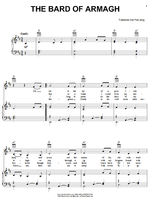 Irish Folksong The Bard Of Armagh Sheet Music Notes & Chords for Easy Piano - Download or Print PDF