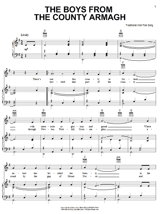 Irish Folksong The Boys From The Country Armagh Sheet Music Notes & Chords for Piano, Vocal & Guitar (Right-Hand Melody) - Download or Print PDF