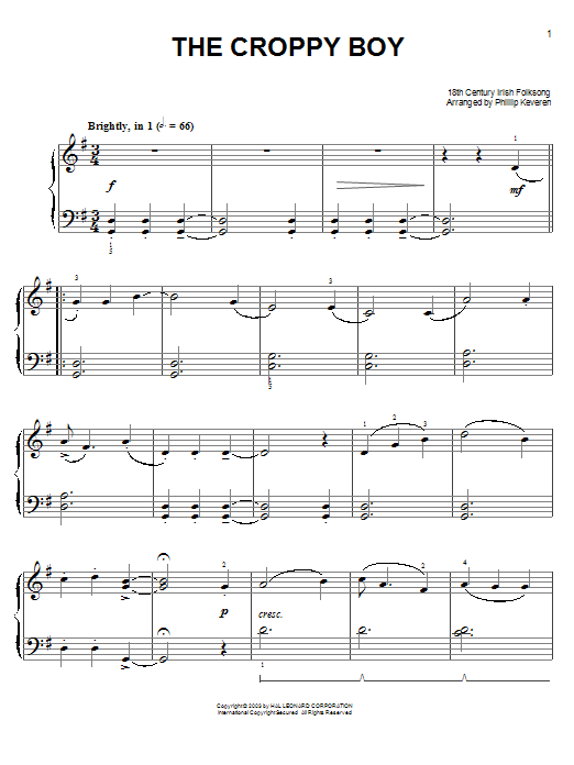 Irish Folksong The Croppy Boy (arr. Phillip Keveren) Sheet Music Notes & Chords for Piano Solo - Download or Print PDF