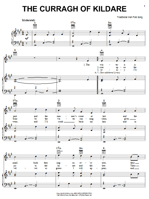 Irish Folksong The Curragh Of Kildare Sheet Music Notes & Chords for Piano, Vocal & Guitar (Right-Hand Melody) - Download or Print PDF