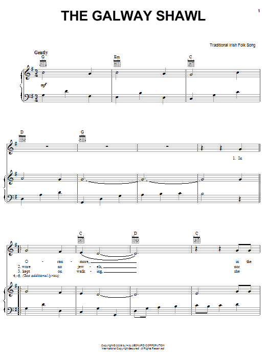 Irish Folksong The Galway Shawl Sheet Music Notes & Chords for Piano, Vocal & Guitar (Right-Hand Melody) - Download or Print PDF