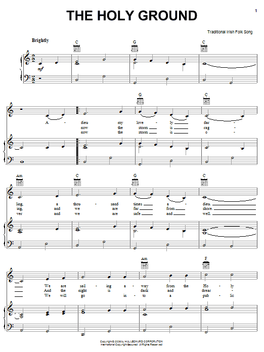 Irish Folksong The Holy Ground Sheet Music Notes & Chords for Piano, Vocal & Guitar (Right-Hand Melody) - Download or Print PDF