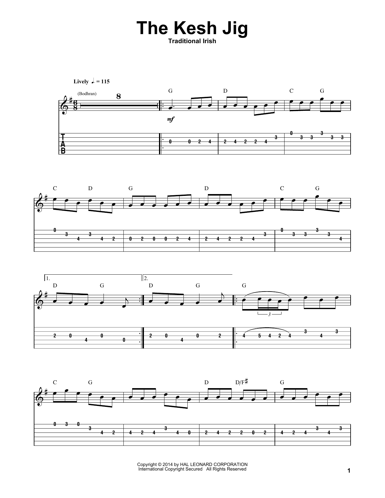 Irish Folksong The Kesh Jig Sheet Music Notes & Chords for Guitar Tab Play-Along - Download or Print PDF