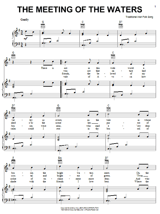 Irish Folksong The Meeting Of The Waters sheet music notes and chords. Download Printable PDF.