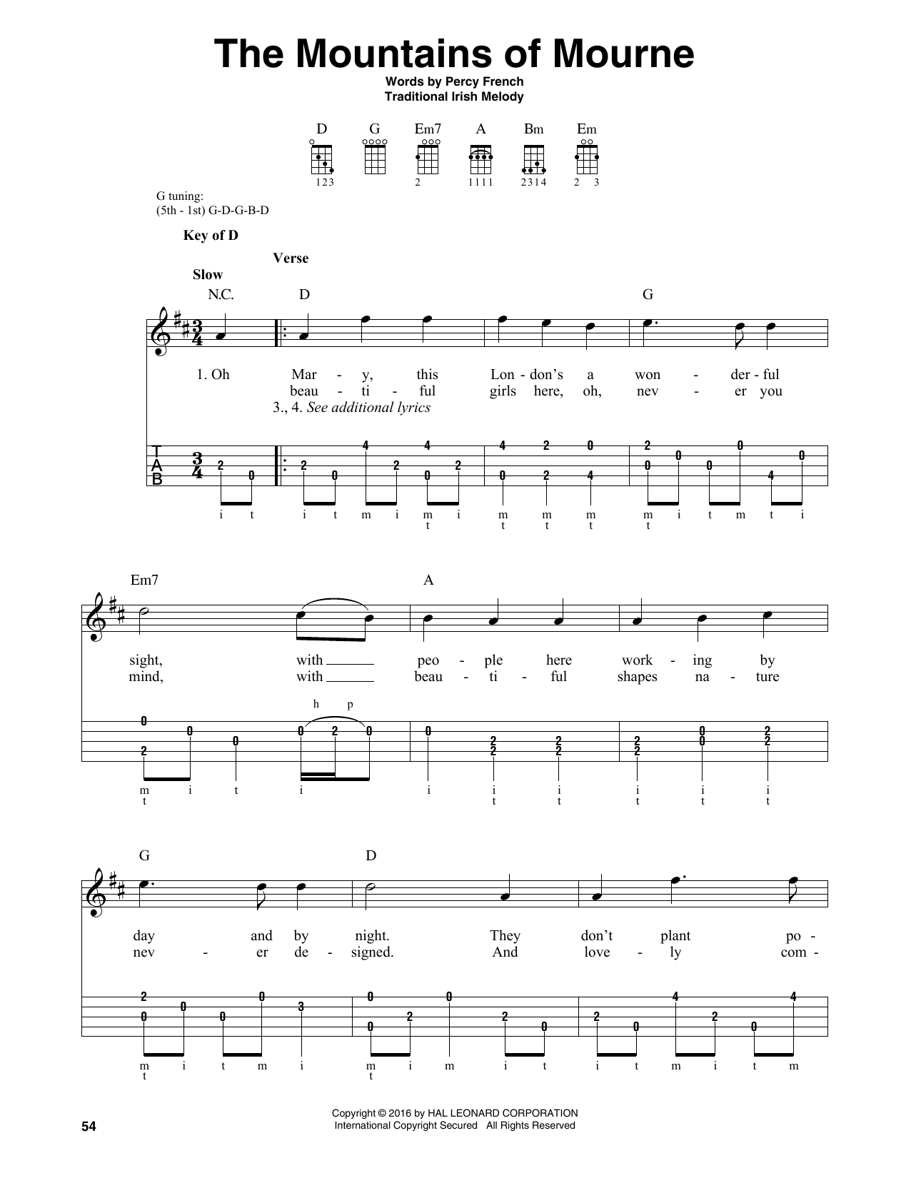 Irish Folksong The Mountains Of Mourne Sheet Music Notes & Chords for Banjo - Download or Print PDF