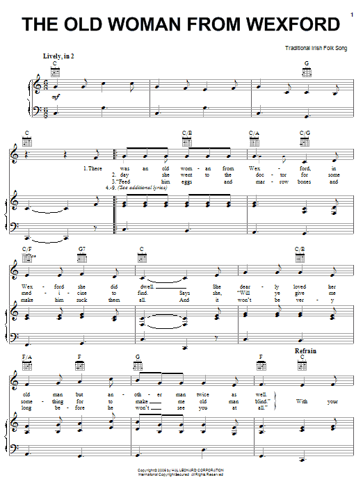 Irish Folksong The Old Woman From Wexford Sheet Music Notes & Chords for Piano, Vocal & Guitar (Right-Hand Melody) - Download or Print PDF