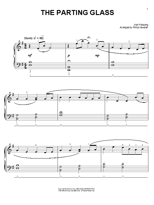 Irish Folksong The Parting Glass (arr. Phillip Keveren) Sheet Music Notes & Chords for Piano Solo - Download or Print PDF
