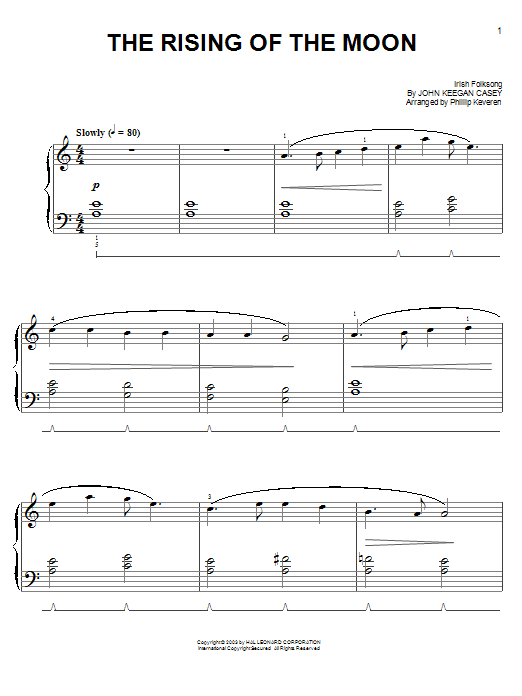 Irish Folksong The Rising Of The Moon Sheet Music Notes & Chords for Easy Piano - Download or Print PDF