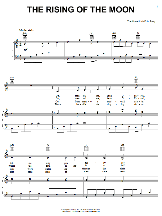 Irish Folksong The Rising Of The Moon Sheet Music Notes & Chords for Lyrics & Chords - Download or Print PDF