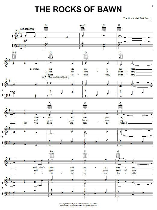 Irish Folksong The Rocks Of Bawn Sheet Music Notes & Chords for Piano, Vocal & Guitar (Right-Hand Melody) - Download or Print PDF