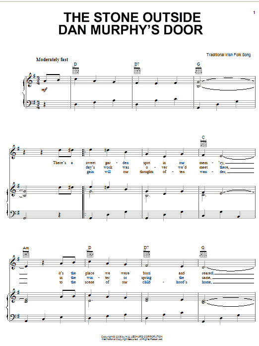 Irish Folksong The Stone Outside Dan Murphy's Door Sheet Music Notes & Chords for Piano, Vocal & Guitar (Right-Hand Melody) - Download or Print PDF