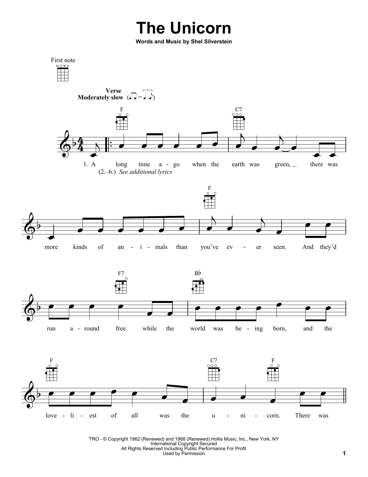 Irish Rovers The Unicorn Sheet Music Notes & Chords for Ukulele - Download or Print PDF