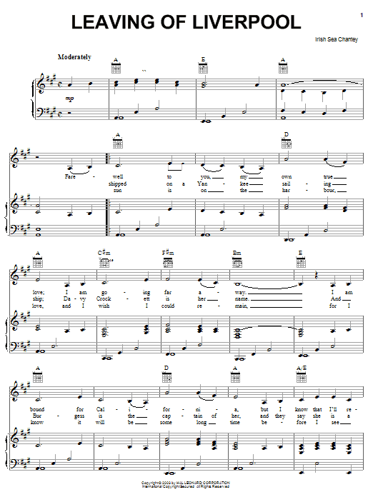 Irish Sea Chanty Leaving Of Liverpool Sheet Music Notes & Chords for Banjo - Download or Print PDF