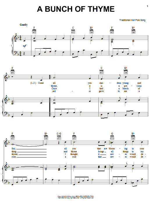Preview Irish Folksong A Bunch Of Thyme World sheet music, notes and chords for Easy Piano, SKU: 71921 A Bunch Of Thyme sheet music