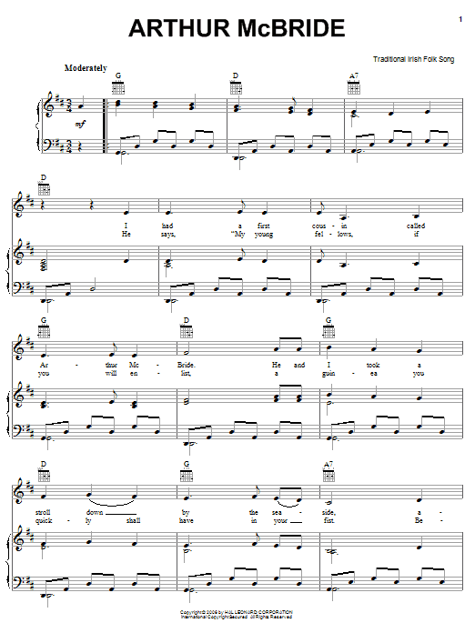 Preview Irish Folksong Arthur McBride World sheet music, notes and chords for Easy Piano, SKU: 58773 Arthur McBride sheet music