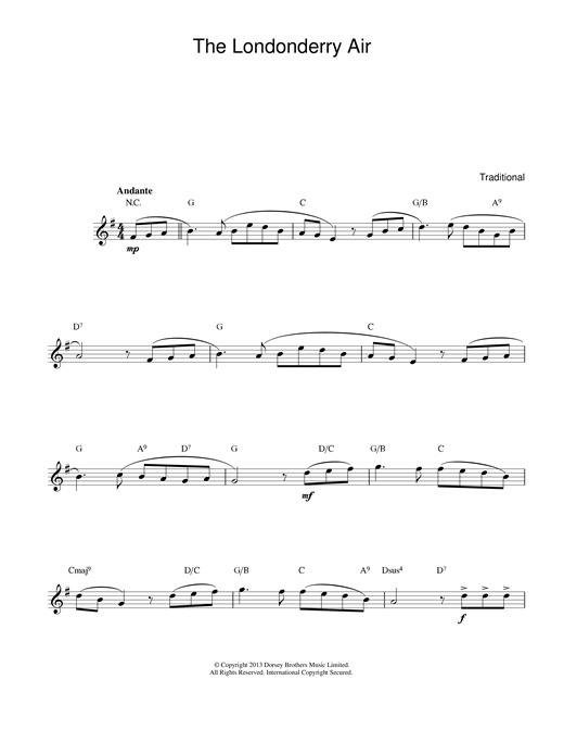 Preview Irish Folksong Danny Boy (Londonderry Air) Traditional sheet music, notes and chords for Melody Line & Chords, SKU: 14097 Danny Boy (Londonderry Air) sheet music